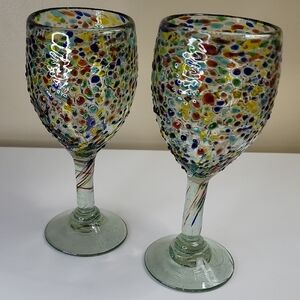 Bambeco Set of 2 Hand-Blown Recycled Confetti Wine Glasses